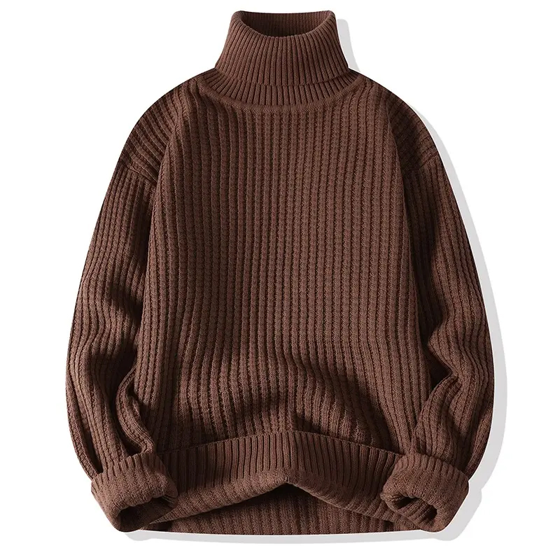 Moda de Invierno Prendas de punto de cuello alto de punto de manga larga para Hombre&prime;s Jersey de punto de costilla Suéter para hombre