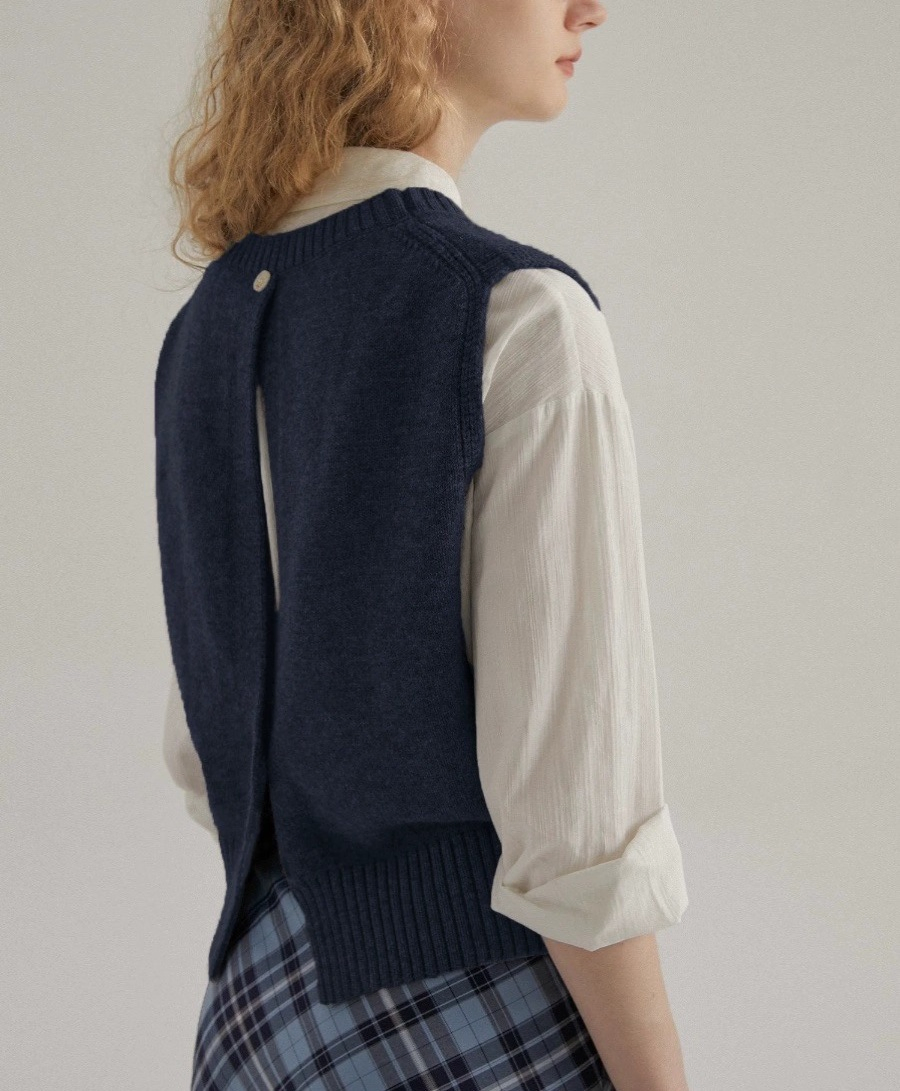 Chaleco Elegante con Espalda Abierta Para Mujer, Sólido, sin Mangas, Elegante, Corto, Ropa, Jersey con cuello redondo, Tejido, Suéteres para mujer y prime;s Chaleco