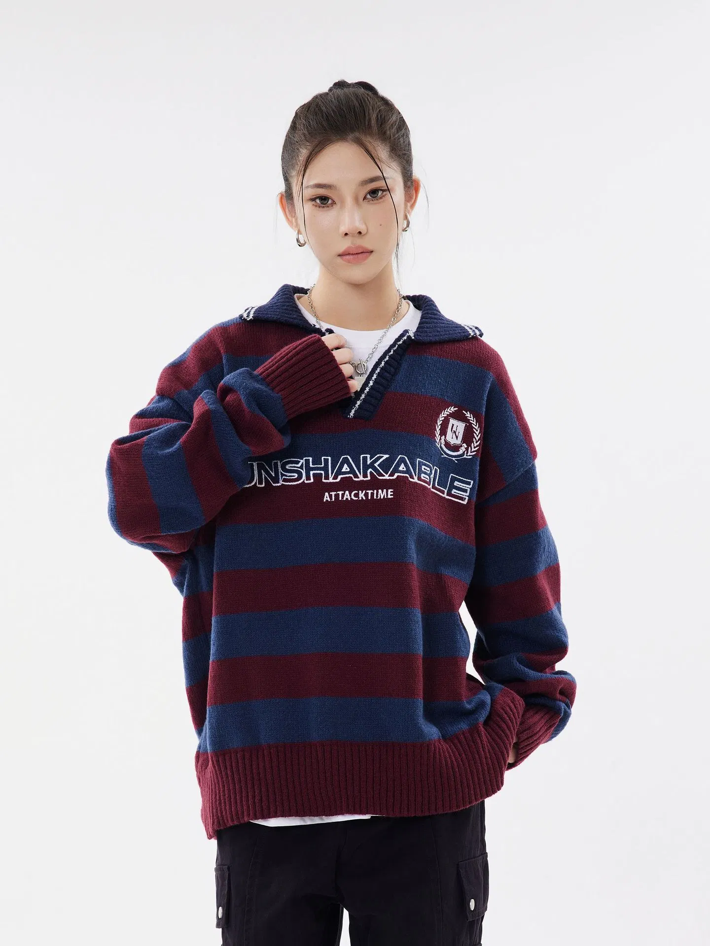Suéter de Manga Larga con Estampado de Espaciado de Línea Informal con Cuello Vuelto y Cuello Vuelto para Mujer de Nuevo Estilo