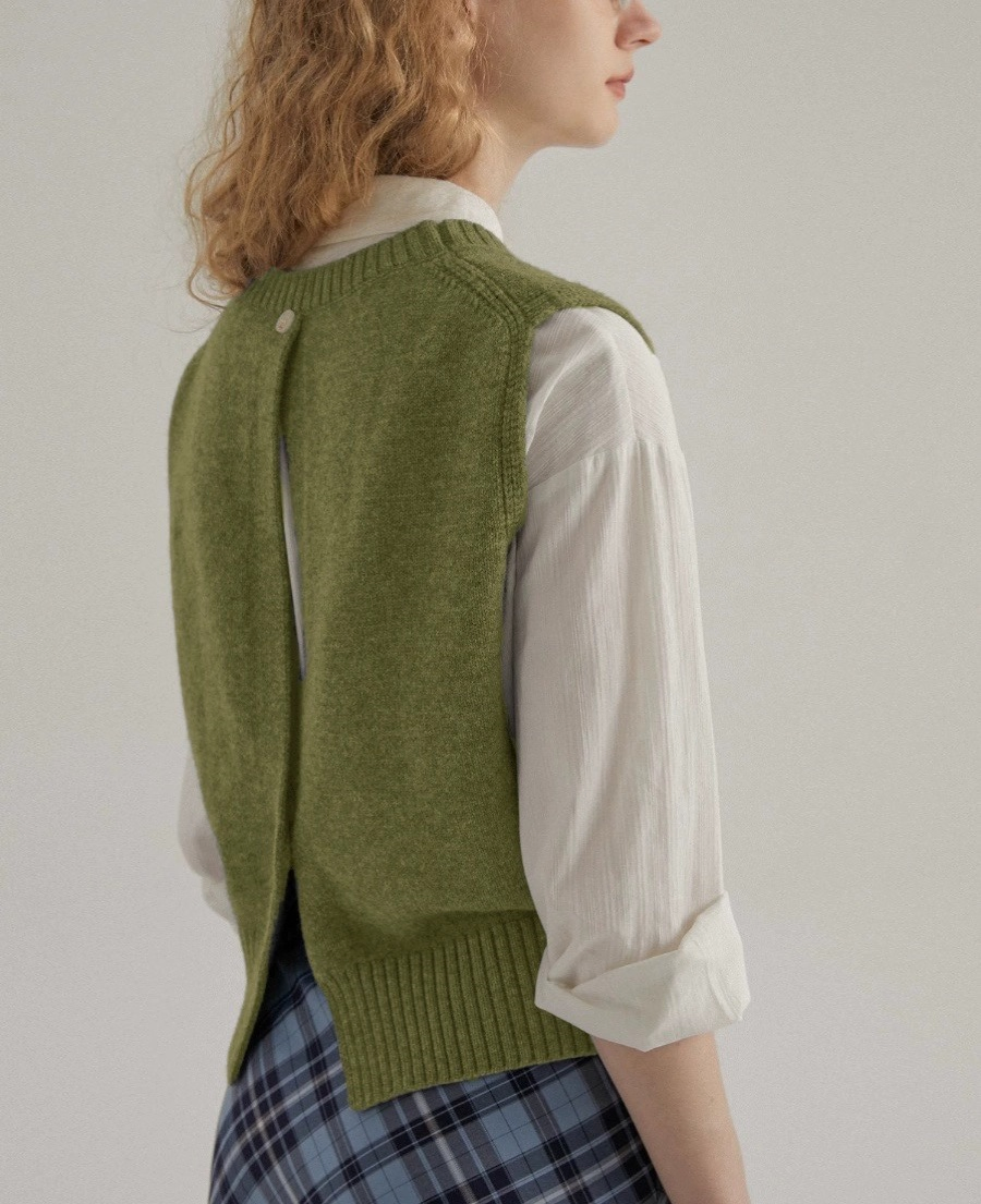 Chaleco Elegante con Espalda Abierta Para Mujer, Sólido, sin Mangas, Elegante, Corto, Ropa, Jersey con cuello redondo, Tejido, Suéteres para mujer y prime;s Chaleco