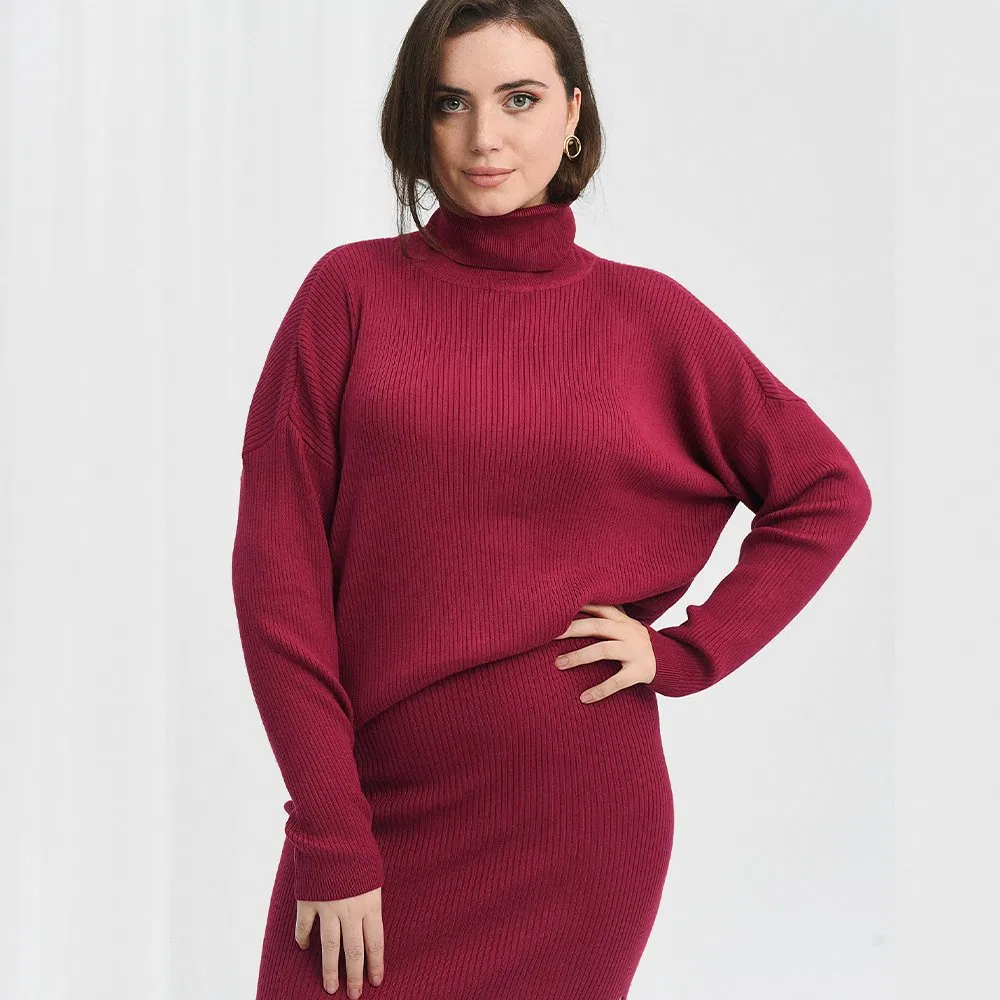 Suéter de cuello redondo para Mujer de Colores Sólidos OEM/ODM Ropa cálida para mujer con cuello alto