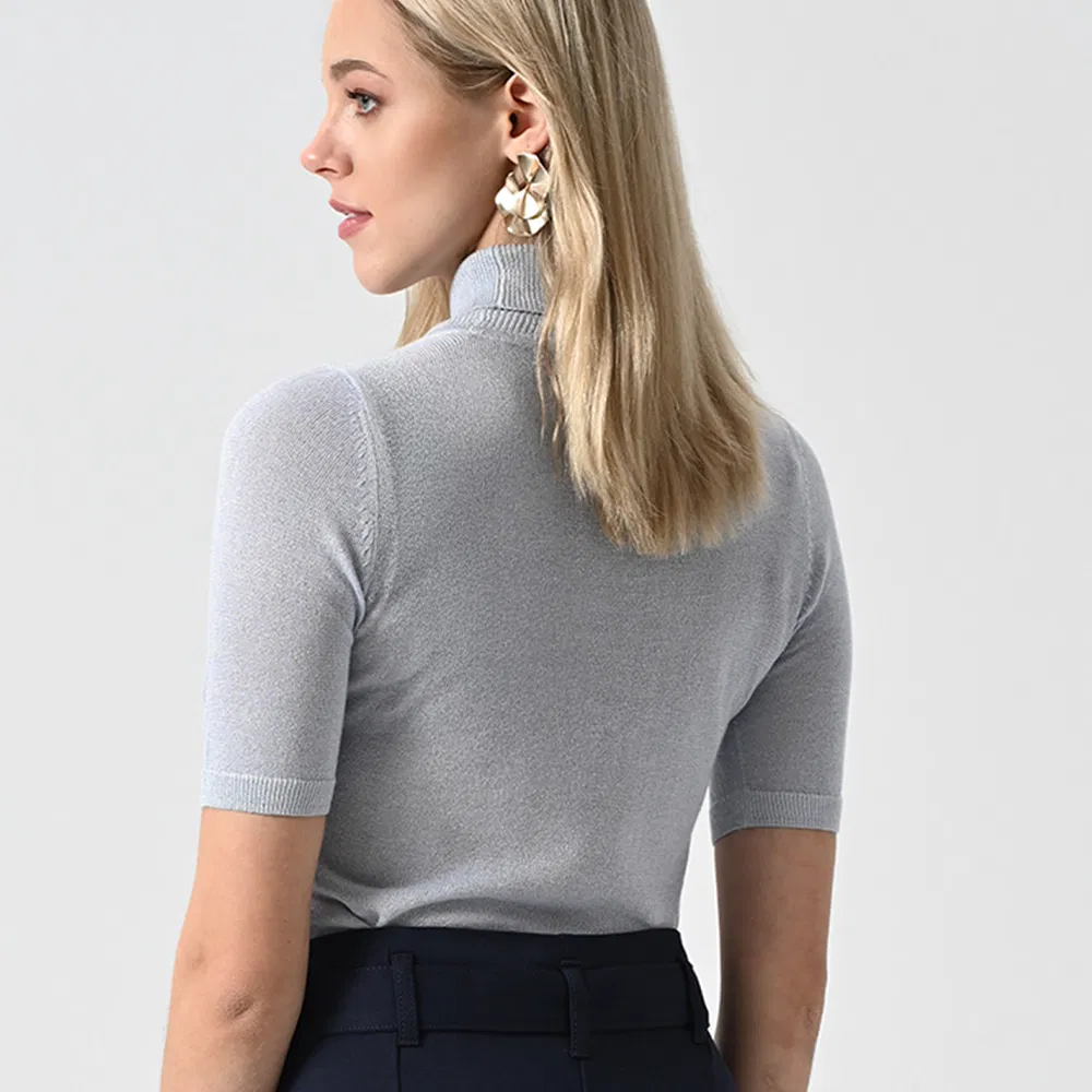 Suéter de Cuello Redondo de Manga Corta de Seda de Hielo Personalizado al por Mayor Novedad de Verano Suéter Elegante Suelto Ultrafino de Moda para Mujer&prime;s