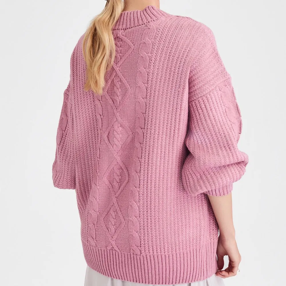 Cárdigan Abierto de Color Sólido Suéter de Punto para Mujer Cárdigan de Punto de Manga Larga con Botones Delanteros para Mujer