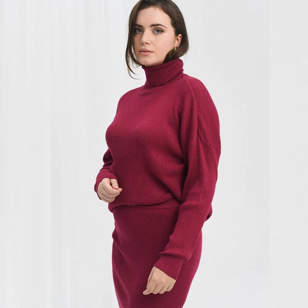 Suéter de cuello redondo para Mujer de Colores Sólidos OEM/ODM Ropa cálida para mujer con cuello alto