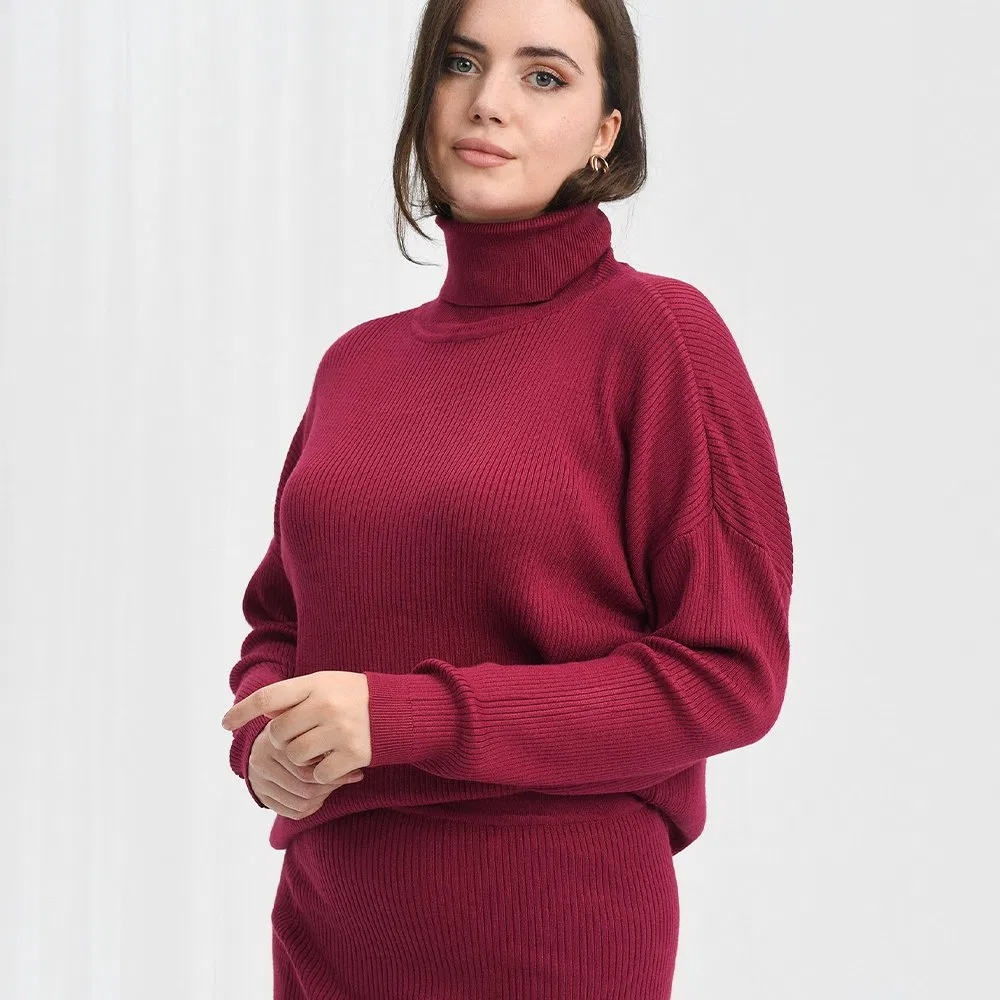 Suéter de cuello redondo para Mujer de Colores Sólidos OEM/ODM Ropa cálida para mujer con cuello alto