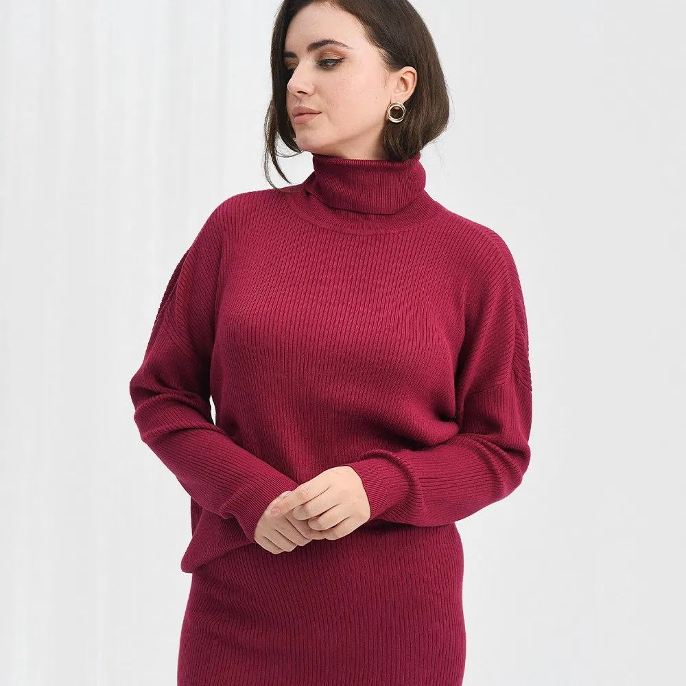 Suéter de cuello redondo para Mujer de Colores Sólidos OEM/ODM Ropa cálida para mujer con cuello alto