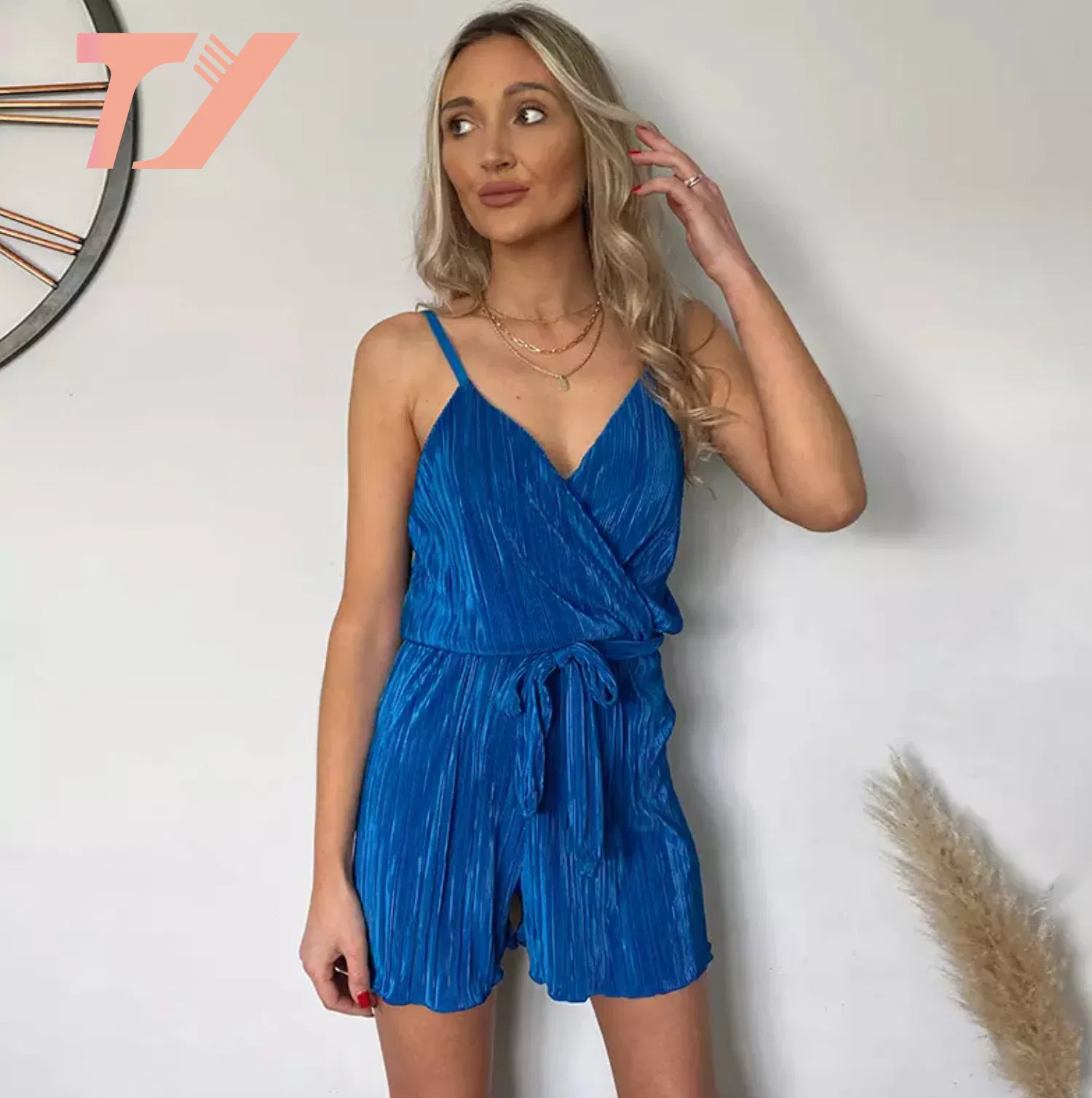 Mono De Punto Corto Sin Mangas de Alta Calidad, Mono de Verano Sin Mangas con Cuello Halter y Abertura Profunda con Cordones, Vestido de Tirantes para Mujer