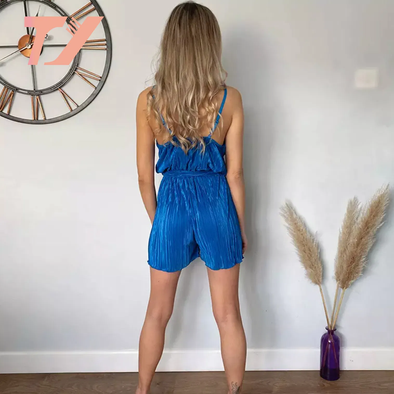 Mono De Punto Corto Sin Mangas de Alta Calidad, Mono de Verano Sin Mangas con Cuello Halter y Abertura Profunda con Cordones, Vestido de Tirantes para Mujer