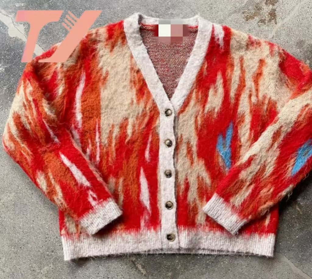 Suéter de punto personalizado OEM y ODM Mohair para hombre, Prendas de punto de manga Larga borrosas, Cárdigan de invierno, Suéter de Mohair para Hombre Personalizado