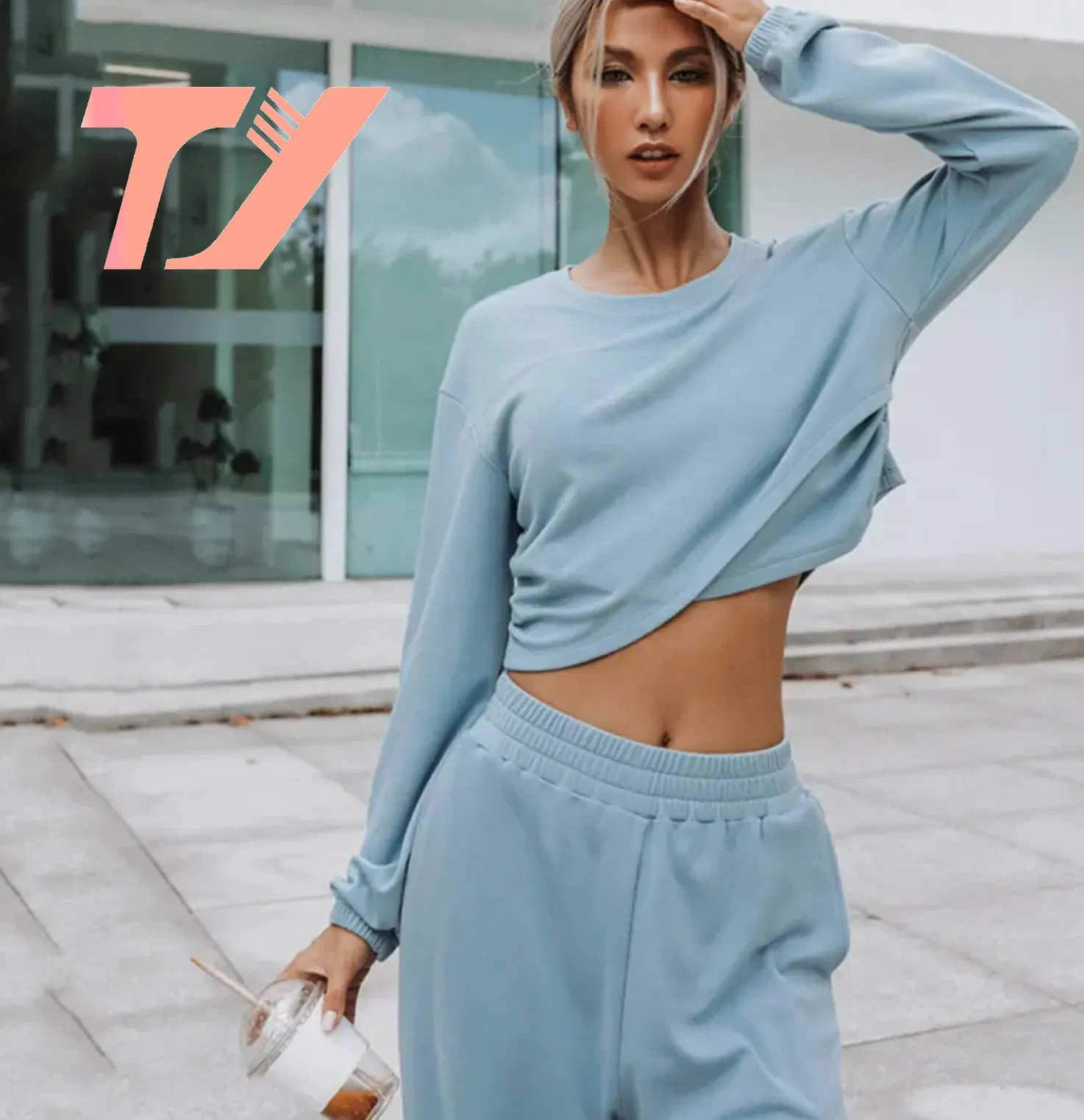 Conjuntos de Suéteres Casuales Sueltos de Dos Piezas Otoño Invierno Tops de Manga Larga Jersey y Pantalones de Pierna Ancha Trajes