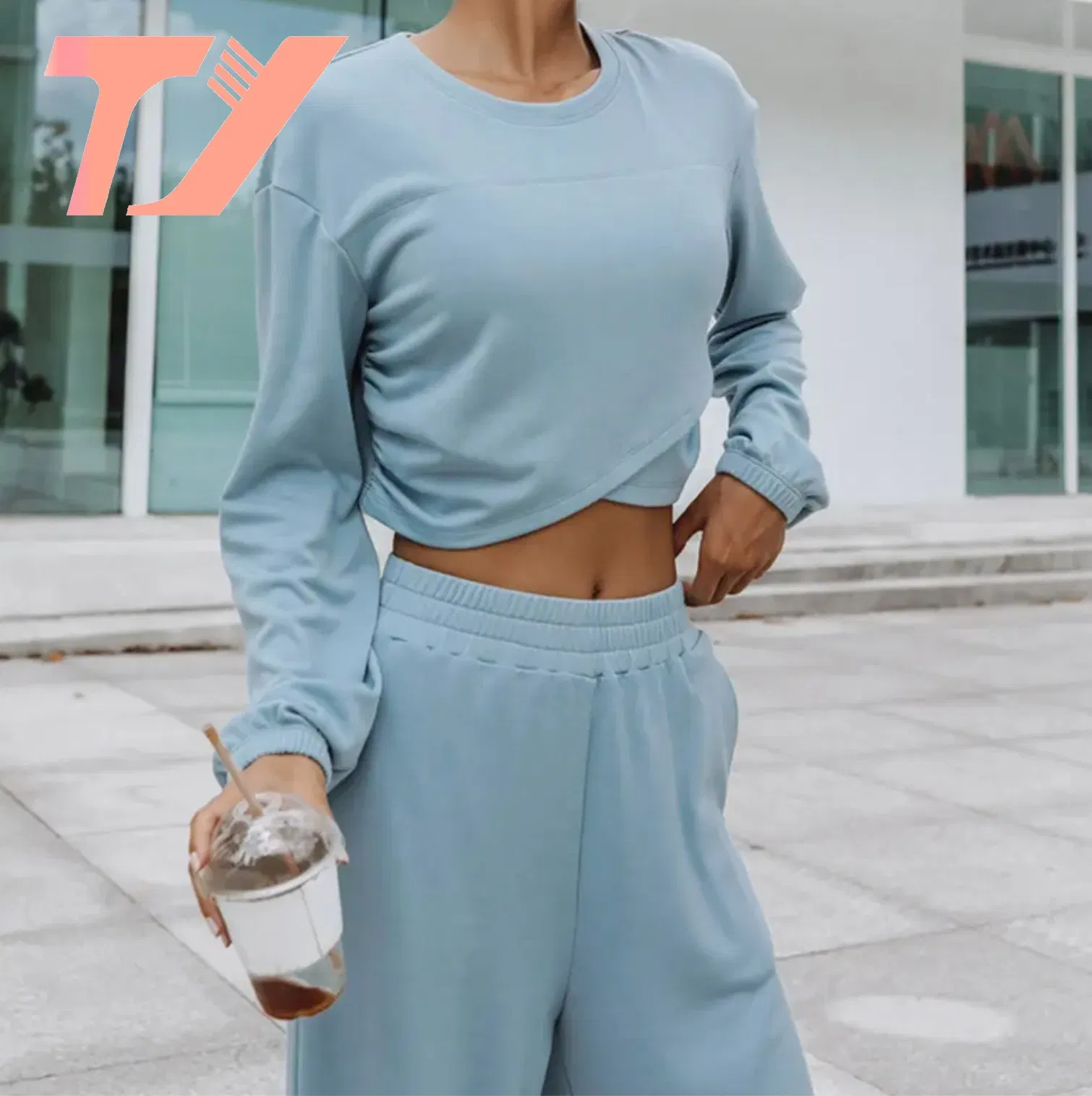 Conjuntos de Suéteres Casuales Sueltos de Dos Piezas Otoño Invierno Tops de Manga Larga Jersey y Pantalones de Pierna Ancha Trajes
