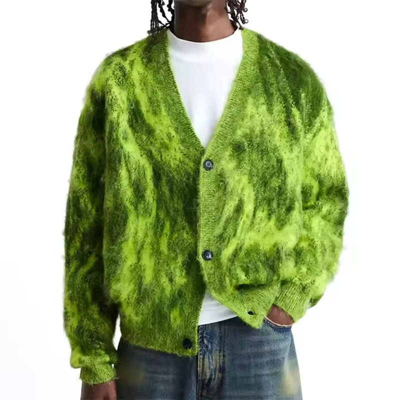 Suéter de Mohair OEM con logotipo personalizado Para hombre y prime;s Prendas de punto Casuales de manga larga borrosas Suéter de punto de invierno Cárdigan Suéter de Mohair