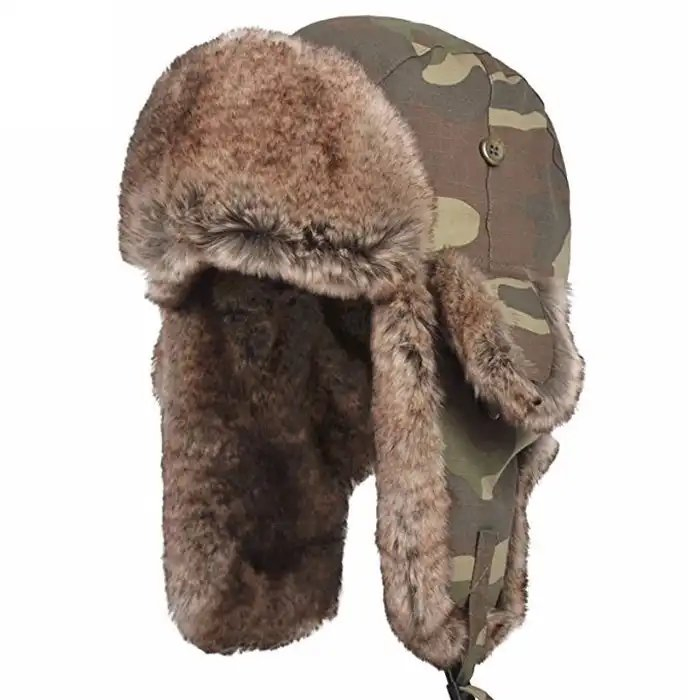 Sombrero Ruso al por Mayor Sombrero Ushanka personalizado Camo Ushanka con Gorro de Invierno de Piel Sintética Sombrero de Bombardero de Aviador