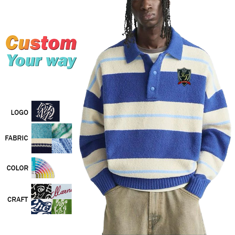 Jersey de punto Jacquard de cuello alto de Algodón a rayas para Hombre&prime;Suéter Suéter de moda Personalizado de alta Calidad