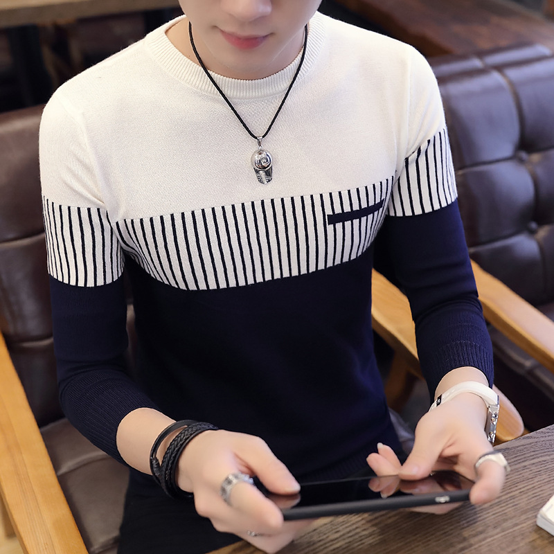 Tejido a rayas de alta calidad personalizado para Invierno Jersey de Manga larga con Cuello redondo y Cuello redondo para hombre & amp;prime; s Sweater