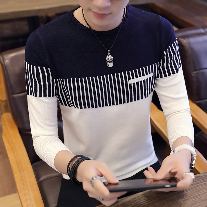 Tejido a rayas de alta calidad personalizado para Invierno Jersey de Manga larga con Cuello redondo y Cuello redondo para hombre & amp;prime; s Sweater