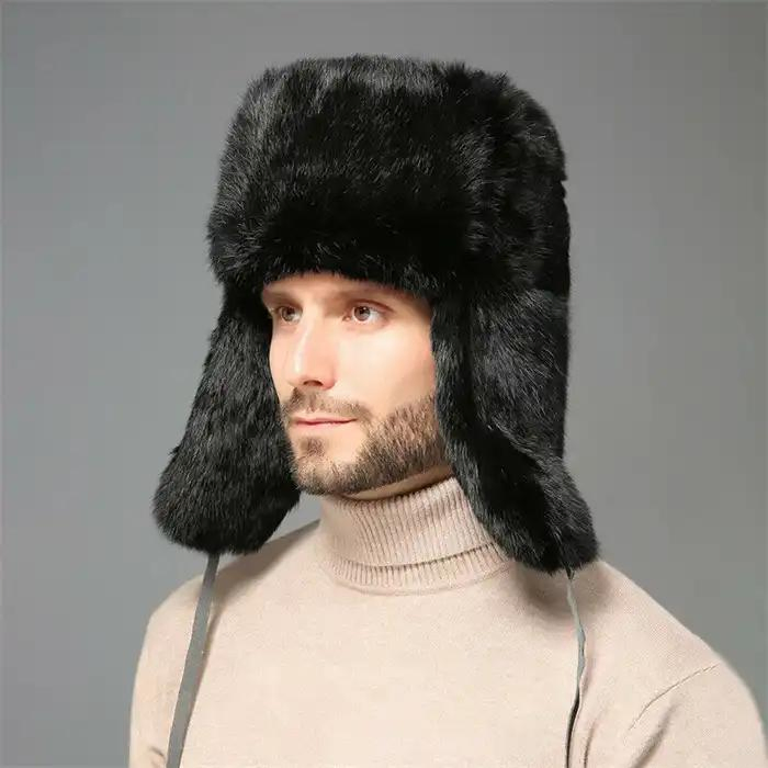 Sombreros Ushanka Cálidos de Invierno Ushanka de Venta caliente con Orejeras de Piel Real Suaves Personalizados para Hombres Ushankas