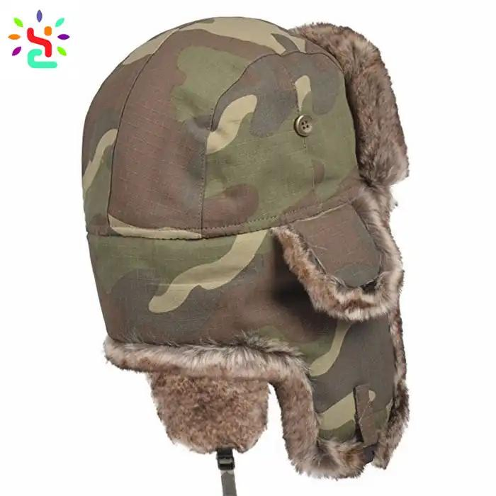 Sombrero Ruso al por Mayor Sombrero Ushanka personalizado Camo Ushanka con Gorro de Invierno de Piel Sintética Sombrero de Bombardero de Aviador