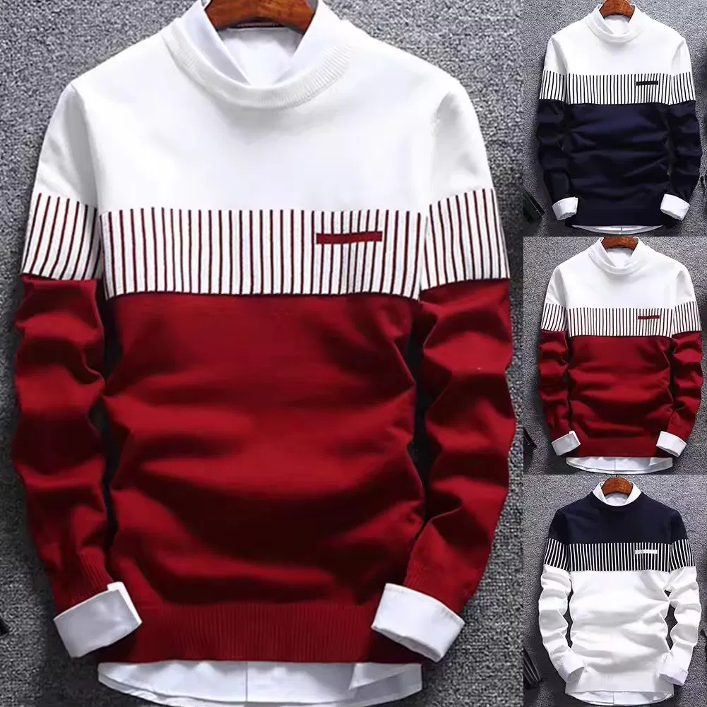 Tejido a rayas de alta calidad personalizado para Invierno Jersey de Manga larga con Cuello redondo y Cuello redondo para hombre & amp;prime; s Sweater