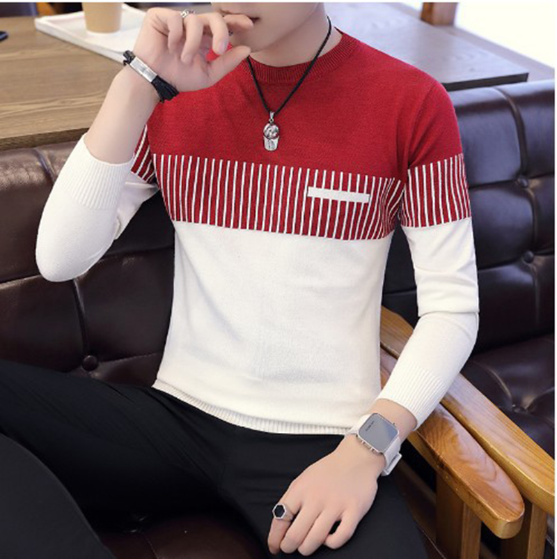 Tejido a rayas de alta calidad personalizado para Invierno Jersey de Manga larga con Cuello redondo y Cuello redondo para hombre & amp;prime; s Sweater