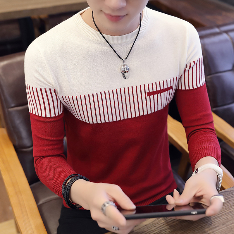 Tejido a rayas de alta calidad personalizado para Invierno Jersey de Manga larga con Cuello redondo y Cuello redondo para hombre & amp;prime; s Sweater