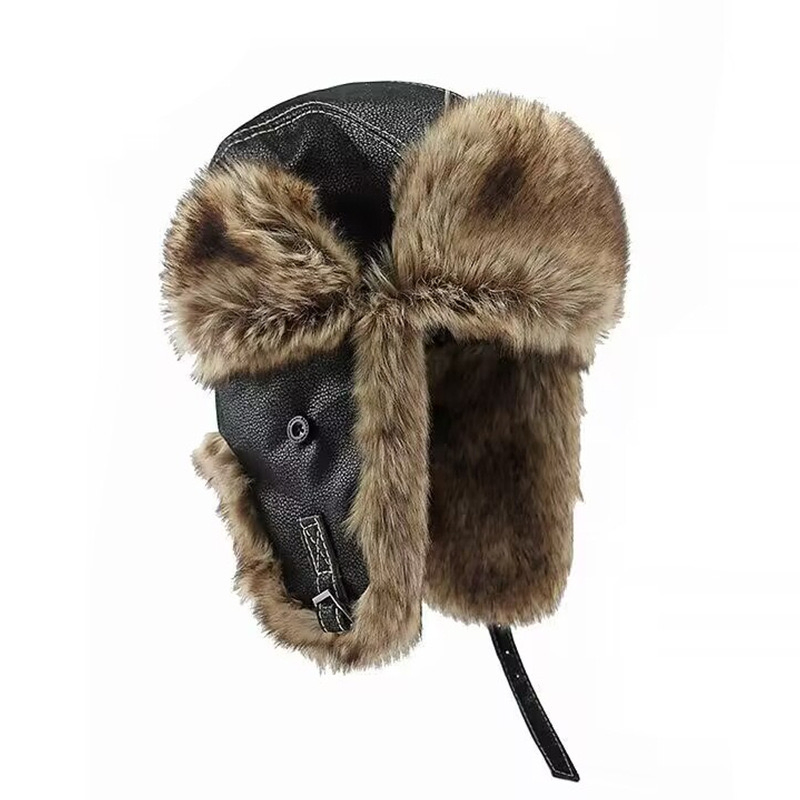 Cazador de Cuero de Invierno Sombrero de Piel Sintética de Invierno Ushanka Ruso con Orejeras