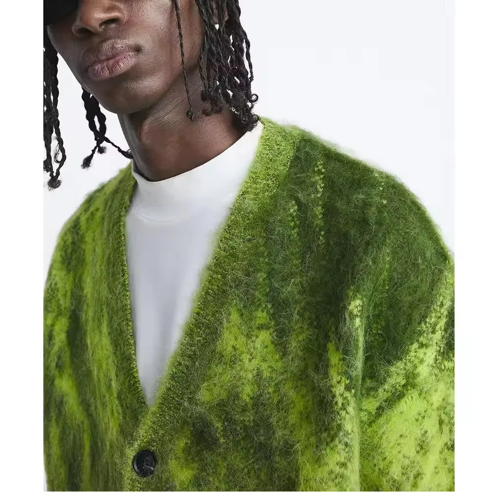 Suéter de Mohair OEM con logotipo personalizado Para hombre y prime;s Prendas de punto Casuales de manga larga borrosas Suéter de punto de invierno Cárdigan Suéter de Mohair