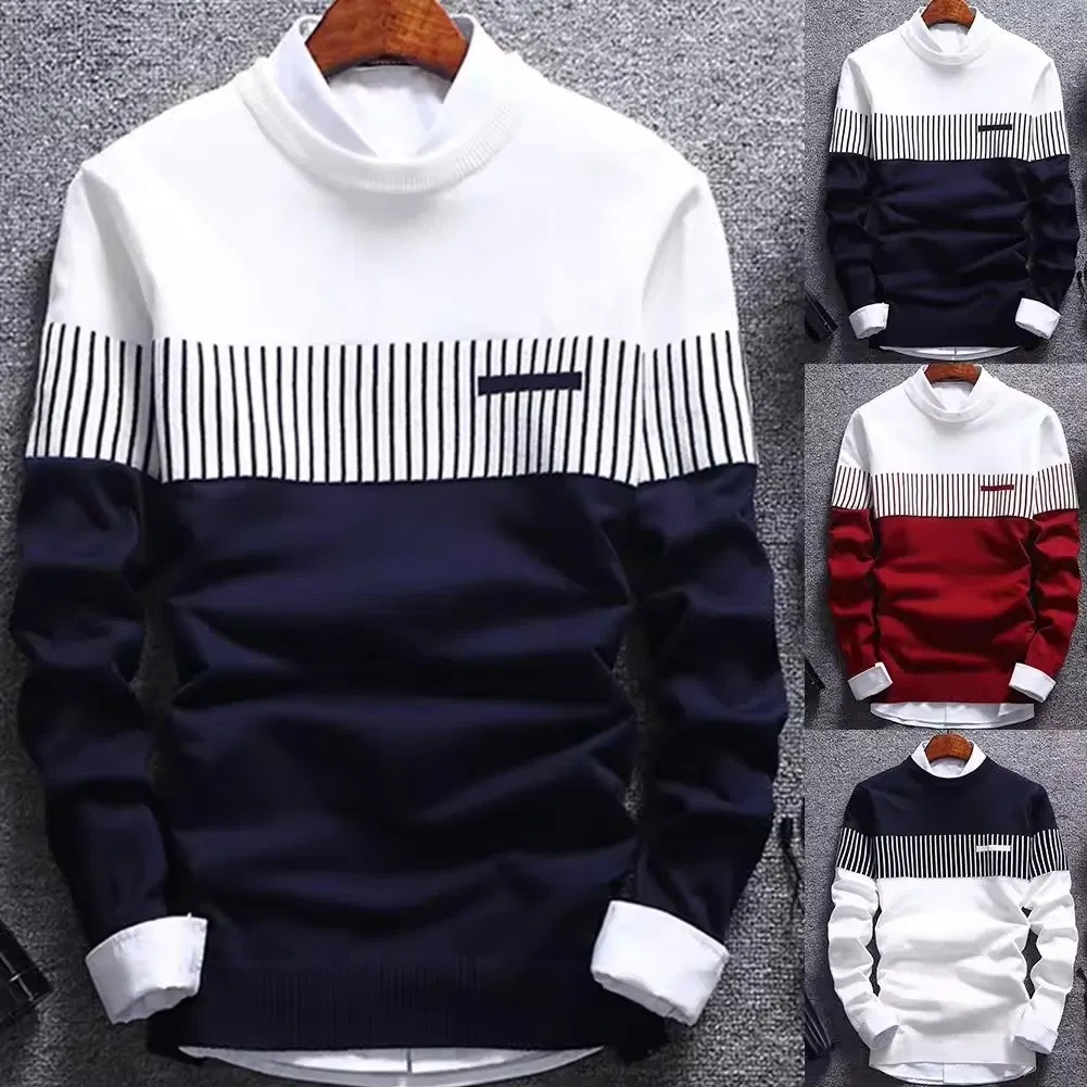 Tejido a rayas de alta calidad personalizado para Invierno Jersey de Manga larga con Cuello redondo y Cuello redondo para hombre & amp;prime; s Sweater