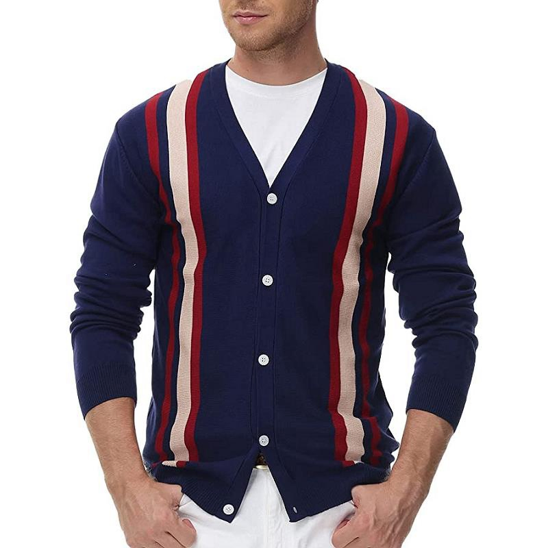 Cárdigan Suéter de Manga Larga Stripwinter Suéter de punto Cálido con Cuello en V