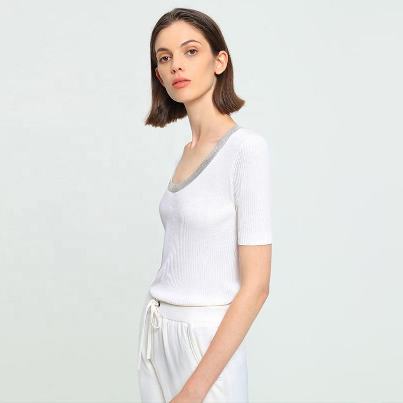 Jersey Fino de Manga Corta con Cuello Redondo para Mujer Ropa de mujer & prime;s Tops de lana Suéter de lana