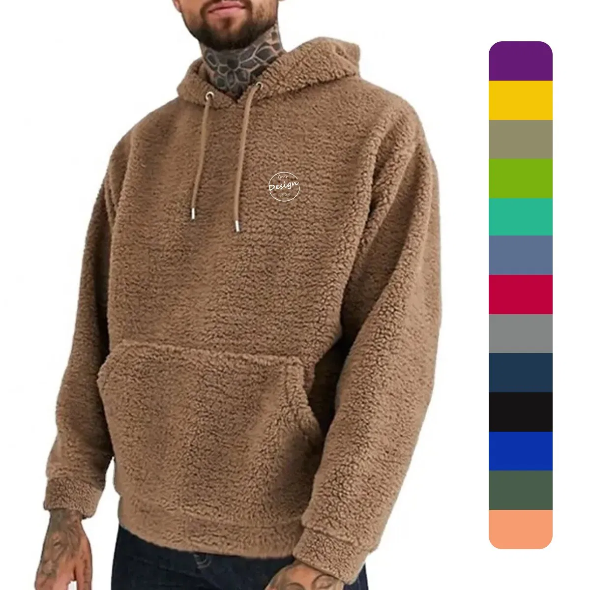 Ropa de Calle de Lujo 100% Poliéster Entrenamiento Cálido Color Sólido Al Por Mayor Jersey Casual Personalizado para Hombre Sudadera con Capucha de Lana Sherpa