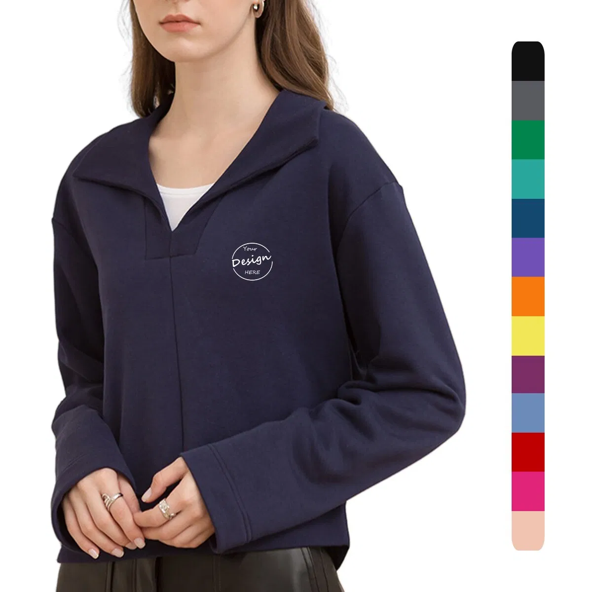 Sudadera Informal De Entrenamiento De Calle De Color Sólido Personalizada De Alta Calidad Con Estampado de Soplo de Lana 100% Algodón con Cuello Polo para Hombre