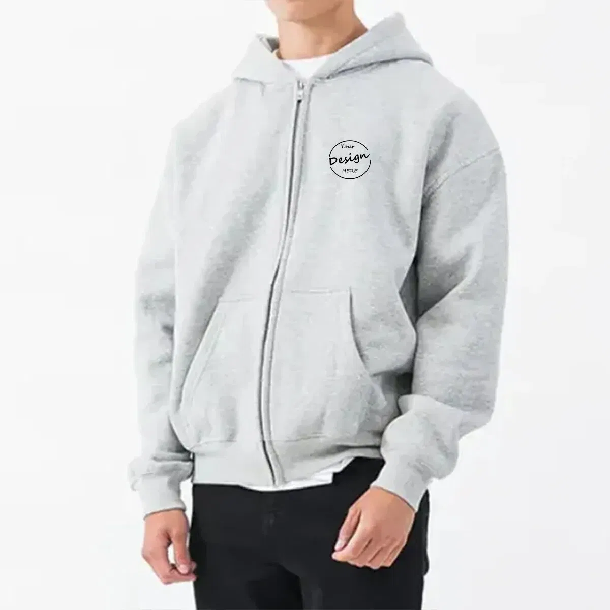 Sudadera con Cremallera Bordada de Color Sólido de Alta Calidad OEM, Ropa Deportiva a Granel, Sudaderas con cremallera en blanco Highstreet para hombres Casuales