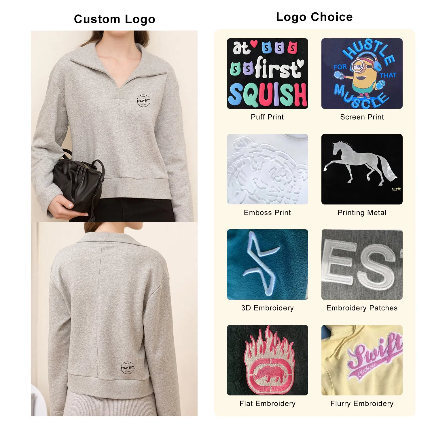 Sudadera Informal De Entrenamiento De Calle De Color Sólido Personalizada De Alta Calidad Con Estampado de Soplo de Lana 100% Algodón con Cuello Polo para Hombre