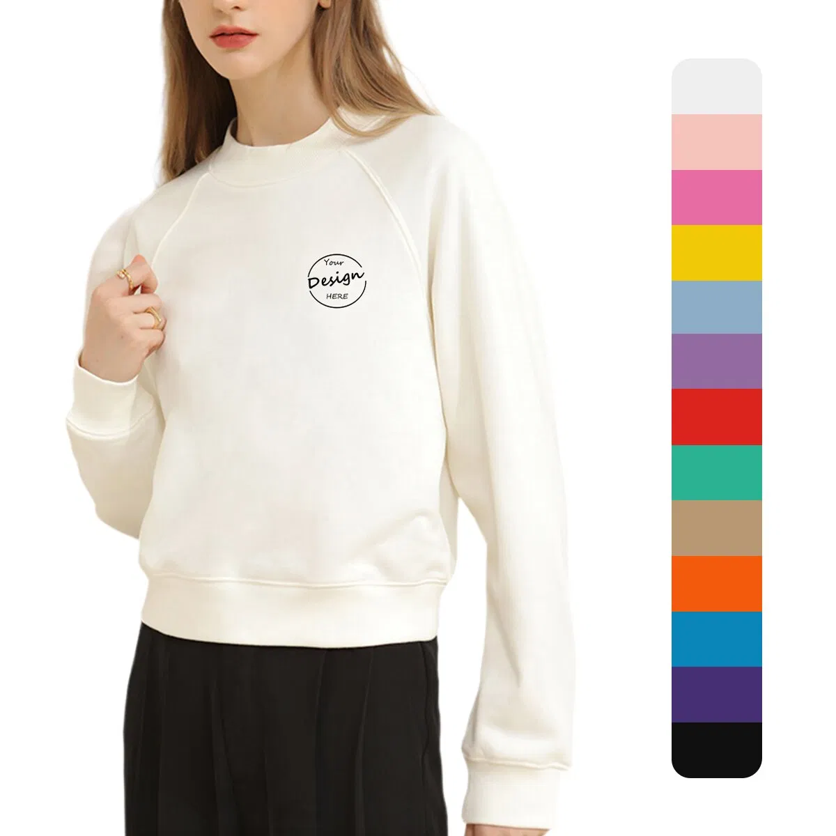 Sudadera Corta Al por Mayor con Estampado de Pantalla de Seda Informal Personalizado Highstreet de Felpa Francesa de Color Sólido de Alta Calidad Para Mujer