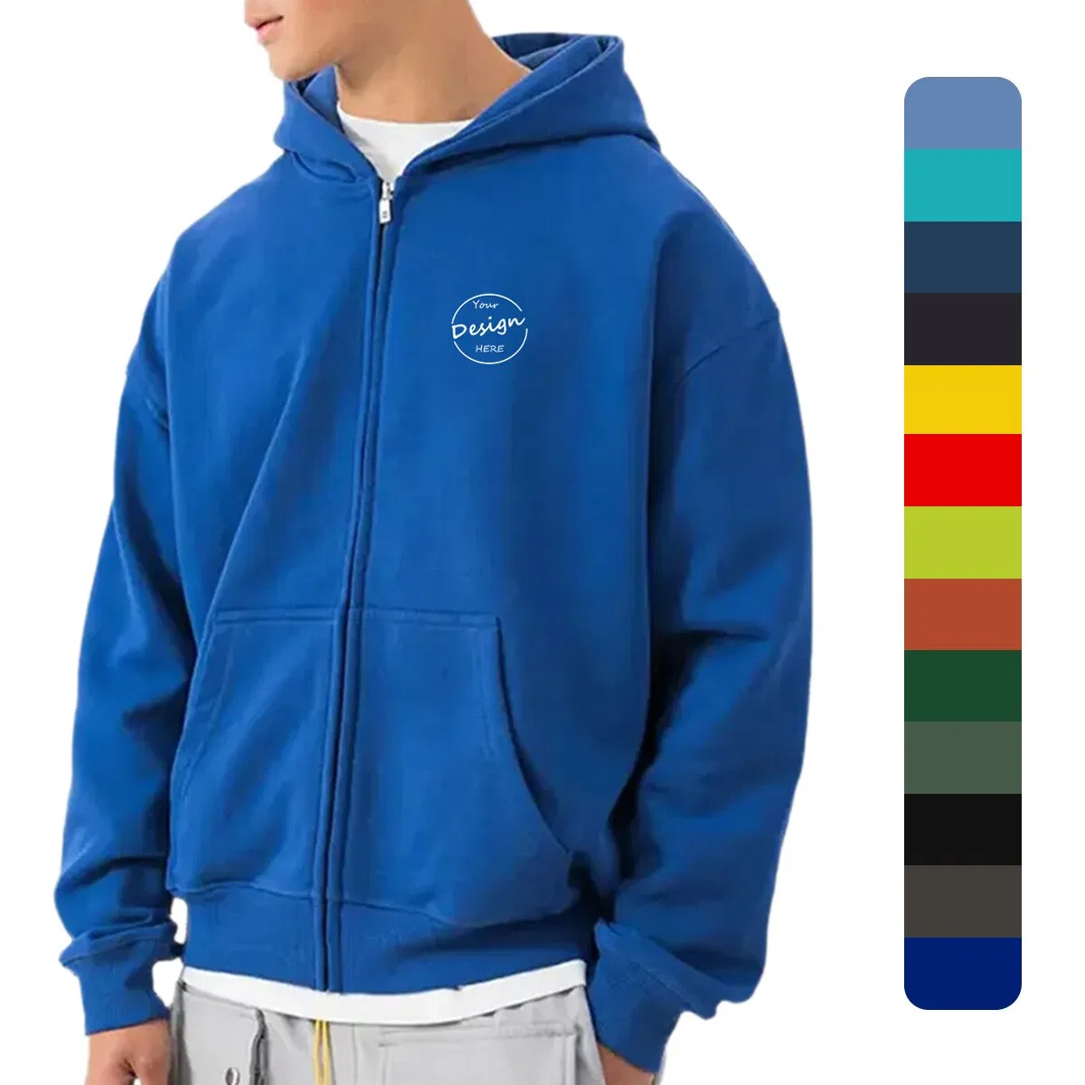 Sudadera con Cremallera Bordada de Color Sólido de Alta Calidad OEM, Ropa Deportiva a Granel, Sudaderas con cremallera en blanco Highstreet para hombres Casuales