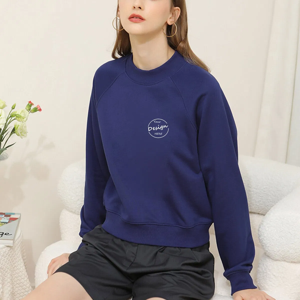 Sudadera Corta Al por Mayor con Estampado de Pantalla de Seda Informal Personalizado Highstreet de Felpa Francesa de Color Sólido de Alta Calidad Para Mujer
