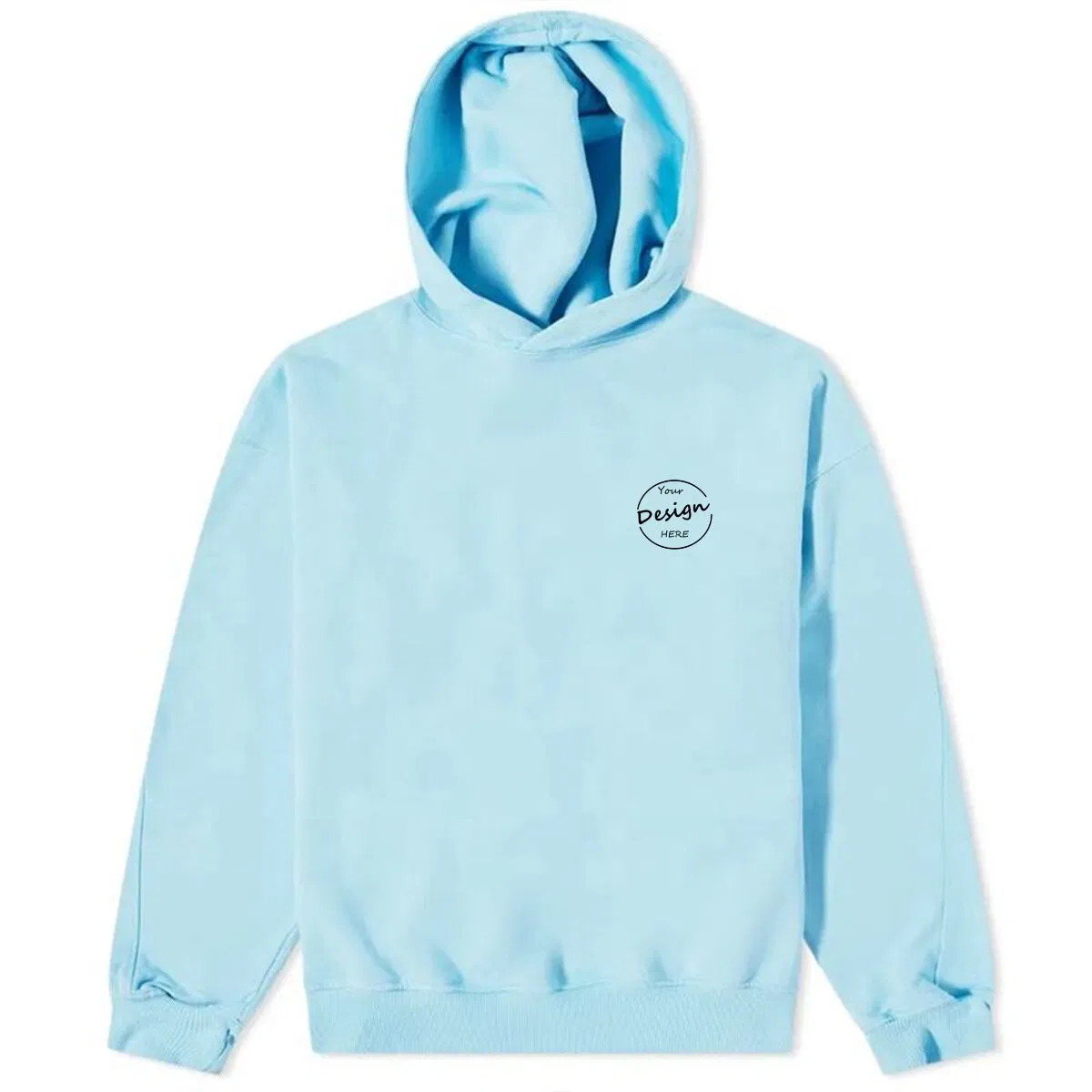 Sudadera con Capucha Personalizada con Estampado de Pantalla al por Mayor de Highstreet, 100% Algodón, Forro Polar Pesado, Informal, de Alta Calidad, Suave, Azul Claro, con Capucha