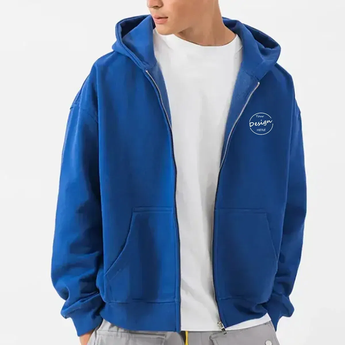 Sudadera con Cremallera Bordada de Color Sólido de Alta Calidad OEM, Ropa Deportiva a Granel, Sudaderas con cremallera en blanco Highstreet para hombres Casuales