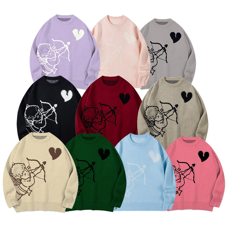 Suéter de Punto con Diseño de Dibujos Animados Jacquard Suéter de Invierno con Cuello Redondo para Hombre 2024