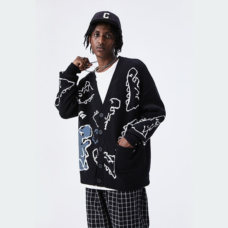 Suéter de niño OEM y ODM Personalizado de Manga Larga con Patrón de Jacquard de Punto de Dragón Prendas de punto para Hombres y ropa de primera calidad Suéter de punto Cardigan