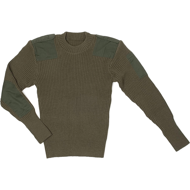 Jersey de Lana Verde Oliva con Codera y Charretera de Hombro Suéter Acrílico