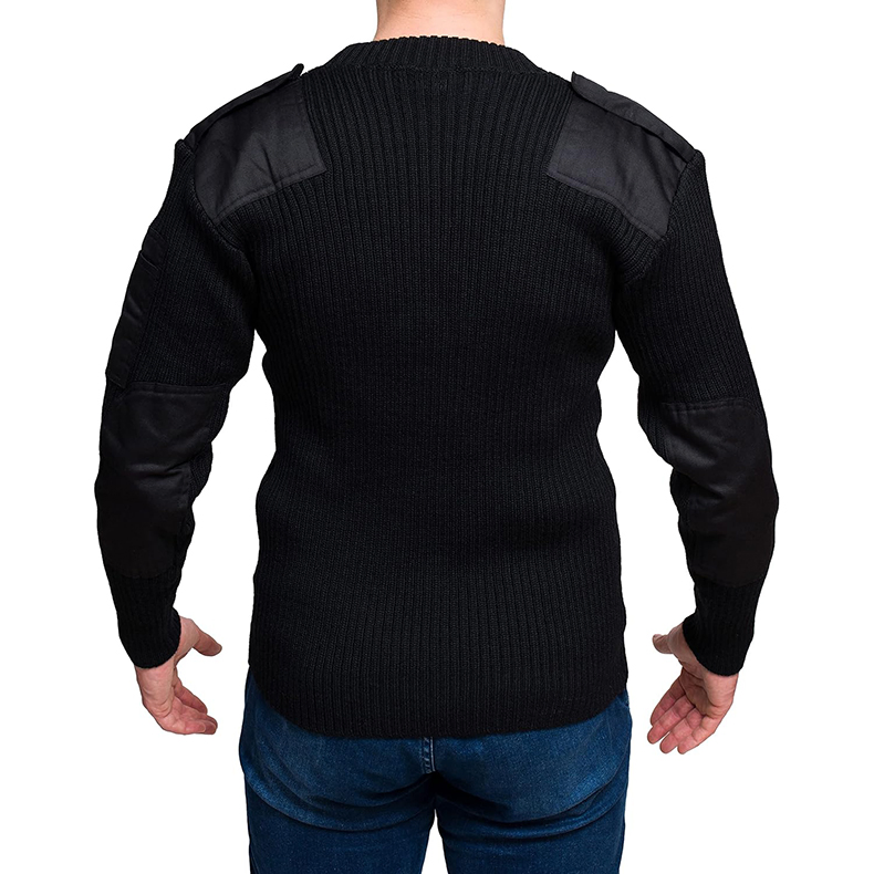 Jersey de Lana Verde Oliva con Codera y Charretera de Hombro Suéter Acrílico