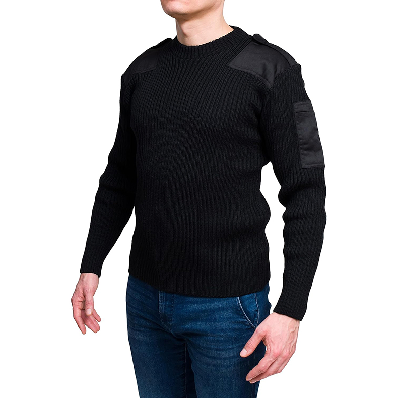 Jersey de Lana Verde Oliva con Codera y Charretera de Hombro Suéter Acrílico