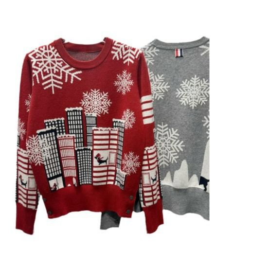 Sudadera Navideña para Mujer, Suéter de Cuello Redondo, Jersey de Manga Larga, Novedad, Patrones de Copo de Nieve, Tejido