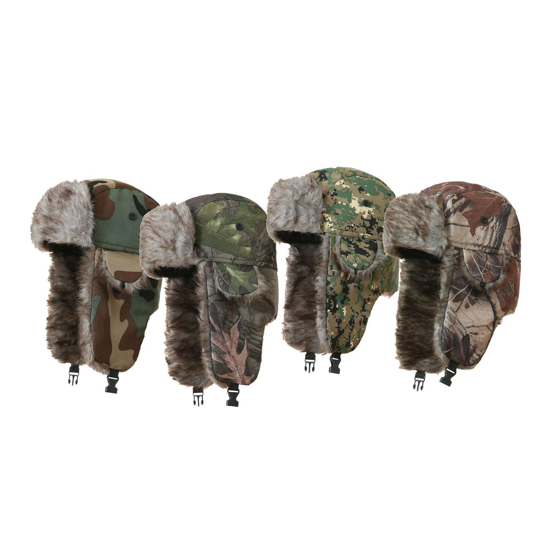 Sombrero de Protección para los Oídos de Otoño e Invierno con Estampado de Hojas, Sombreros de Trampero Cálidos de Terciopelo Grueso para Exteriores