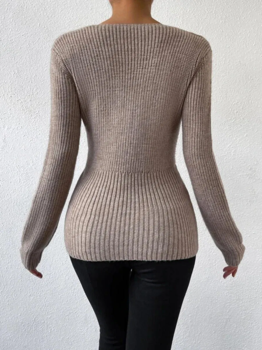 Sexy Spice Girl Sweate Sense Suéter de invierno ajustado con cuello en V para mujer y prime