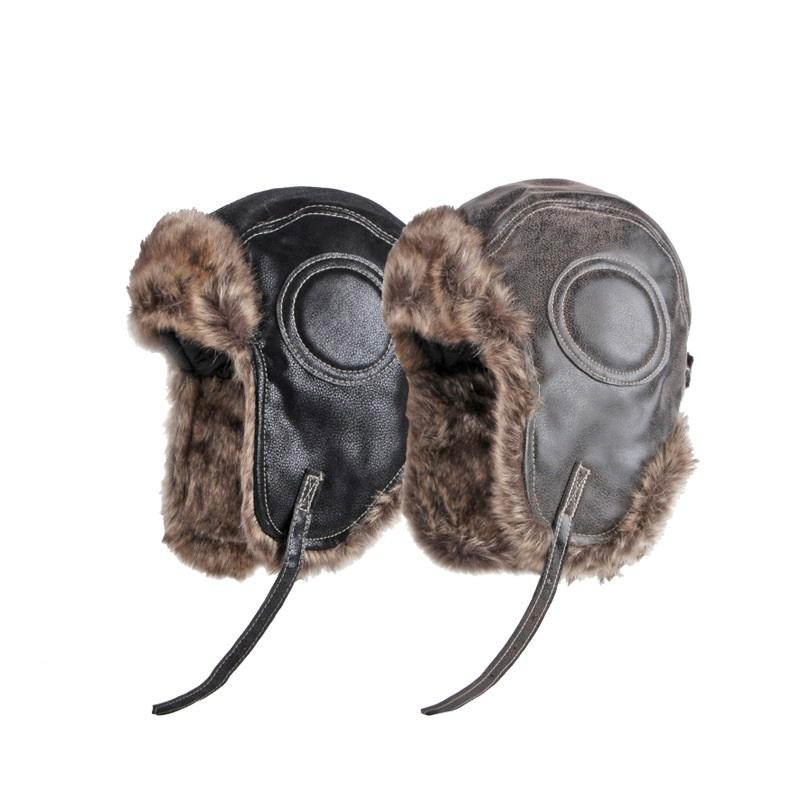 Nuevos Sombreros de Piloto Cálidos de Protección Auditiva a Prueba de Viento para Exteriores de Cuero Artificial de Otoño e Invierno