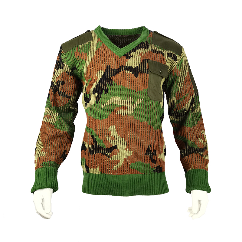Suéteres para hombre′s Estilo Táctico Antiencogimiento Woodland Camo Suéter de punto Térmico Suave Acrílico de Lana de Manga Larga con Cuello en V Suéter de comando