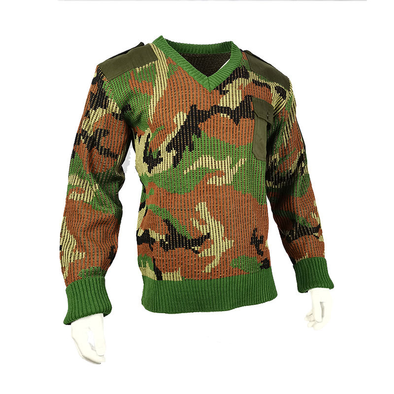 Suéteres para hombre&prime;s Estilo Táctico Antiencogimiento Woodland Camo Suéter de punto Térmico Suave Acrílico de Lana de Manga Larga con Cuello en V Suéter de comando